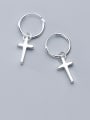 thumb 925 Sterling Silver With Platinum Plated Simplistic  Smooth  Cross Clip On Earrings 0