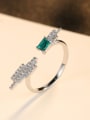 thumb Sterling silver emerald inlaid zircon geometric free size ring 0