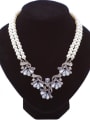 thumb Fashion Stone-studded Flowers Double Imitation Pearls Chain Necklace 0