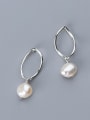 thumb 925 Sterling Silver With  Artificial Pearl Simplistic Oval Drop Earrings 4