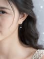 thumb Personality Hollow Geometric Shaped Pearl Silver Drop Earrings 1