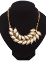 thumb Fashion Marquise Stones-studded Leaves Gold Plated Necklace 1