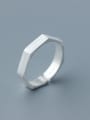thumb Couples Geometric Shaped Brushed S925 Silver Ring 2