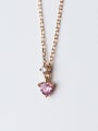 thumb Elegant Heart Shaped Pink Zircon S925 Silver Necklace 1