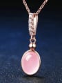 thumb Egg-shape Pink Crystal Fashion Silver Pendant 2