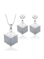 thumb White Gold Plated Square Shaped Two Pieces Jewelry Set 2