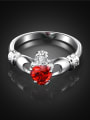 thumb Fashionable Red Heart Shaped Platinum Plated Zircon Ring 1