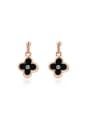 thumb Black Flower Shaped Austria Crystal Enamel Drop Earrings 0