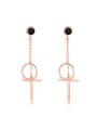 thumb Fashion Hollow Round Cross Rose Gold Plated Drop Earrings 0