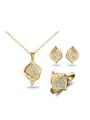 thumb All-match 18K Gold Plated Leaf Shaped Zircon Three Pieces Jewelry Set 0