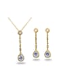 thumb Noble Blue Water Drop Zircon Two Pieces Jewelry Set 0