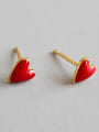 thumb Sterling Silver Mini red heart peach Stud Earrings 0
