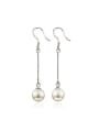 thumb Simple White Imitation Pearl Copper Drop Earrings 0