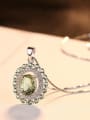 thumb Sterling silver set with olive green semi-precious stones necklace 2