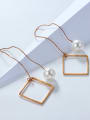 thumb All-match Hollow Square Shaped Artificial Pearl Drop Earrings 2