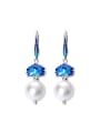 thumb Ethnic style Shell Pearl Blue Lotus Flower 925 Silver Earrings 0