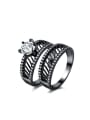 thumb Black Gun Plated Twill Design Glass Bead Ring Set 0