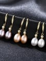 thumb Sterling Silver 8-9mm Freshwater Pearl Gold Stud Earrings 2