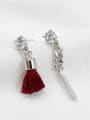 thumb Fashion Asymmetrical Red Tassels Silver Earrings 0