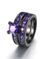 thumb Purple Square Shaped Black Gun Plated Zircon Ring Set 2