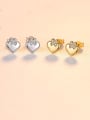 thumb 925 Sterling Silver With Rhinestone Simplistic Heart Stud Earrings 2