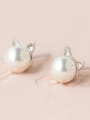 thumb S925 silver lovely cat shell pearl stud Earring 1