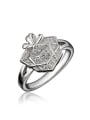 thumb Glittering Platinum Plated Leaf Shaped Zircon Ring 0