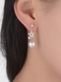 thumb Personalized Asymmetrical Moon Star Imitation Pearl Copper Stud Earrings 1