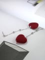 thumb Fashion Red Suede Heart 925 Silver Drop Earrings 2