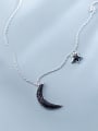 thumb Sterling Silver unique black Rhinestone star and Moon Necklace 3