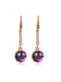thumb Natural Amethyst Round Rose Gold Plated Drop Earrings 0