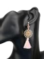 thumb Ethnic style Pink Tassel Gold Plated Alloy Drop Earrings 1
