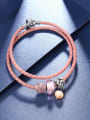 thumb Pink Crystal Geometric Shaped Leather Bracelet 2
