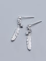 thumb 925 Sterling Silver With Platinum Plated Simplistic Feather Drop Earrings 1