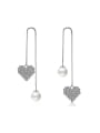 thumb Fashion Shiny Cubic Zirconias Heart Imitation Pearl Line Earrings 0