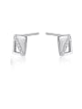 thumb 925 Sterling Silver With Rhinestone  Simplistic Square Stud Earrings 0