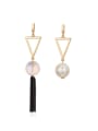 thumb Fashion Asymmetrical Imitation Pearls Black Tassels Alloy Earrings 0