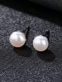 thumb Sterling Silver allergy flower shaped sticky Natural Freshwater Pearl Stud Earrings 2