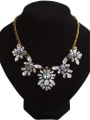 thumb Retro style White Stones Flowery Gold Plated Alloy Necklace 0