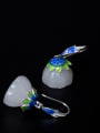 thumb Ethnic style White Jade Lotus Seedpod 925 Silver Earrings 1