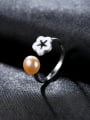 thumb 925 Sterling Silver With Artificial Pearl Simplistic Flower Free Size  Rings 2