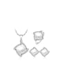thumb Copper Alloy White Gold Plated Fashion Pearl Three Pieces Zircon Jewelry Set 0