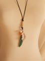 thumb Women Vintage Feather Shaped Pearl Necklace 1
