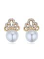 thumb Fashion White Imitation Pearls Shiny Crystals-covered Stud Earrings 0
