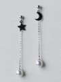 thumb Trendy Moon And Star Shaped Asymmetric Artificial Pearl Drop Earrings 0
