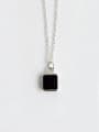 thumb Simple Black Square Carnelian stone Silver Necklace 0