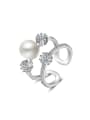 thumb Fashion Two-band Imitation Pearl Cubic Zirconias Copper Opening Ring 0