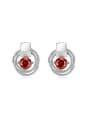 thumb Red Double Circle Shaped Zircon Stud Earrings 0