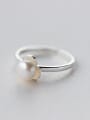 thumb All-match Flower Shaped Artificial Pearl Silver Ring 0