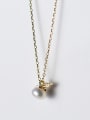 thumb Exquisite Gold Plated Leaf Shaped Artificial Pearl Silver Necklace 1